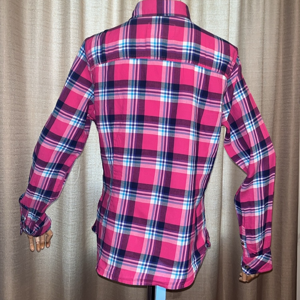 Aeropostale Plaid Button Down Shirt Pink Blue Womens XL - Picture 4 of 12